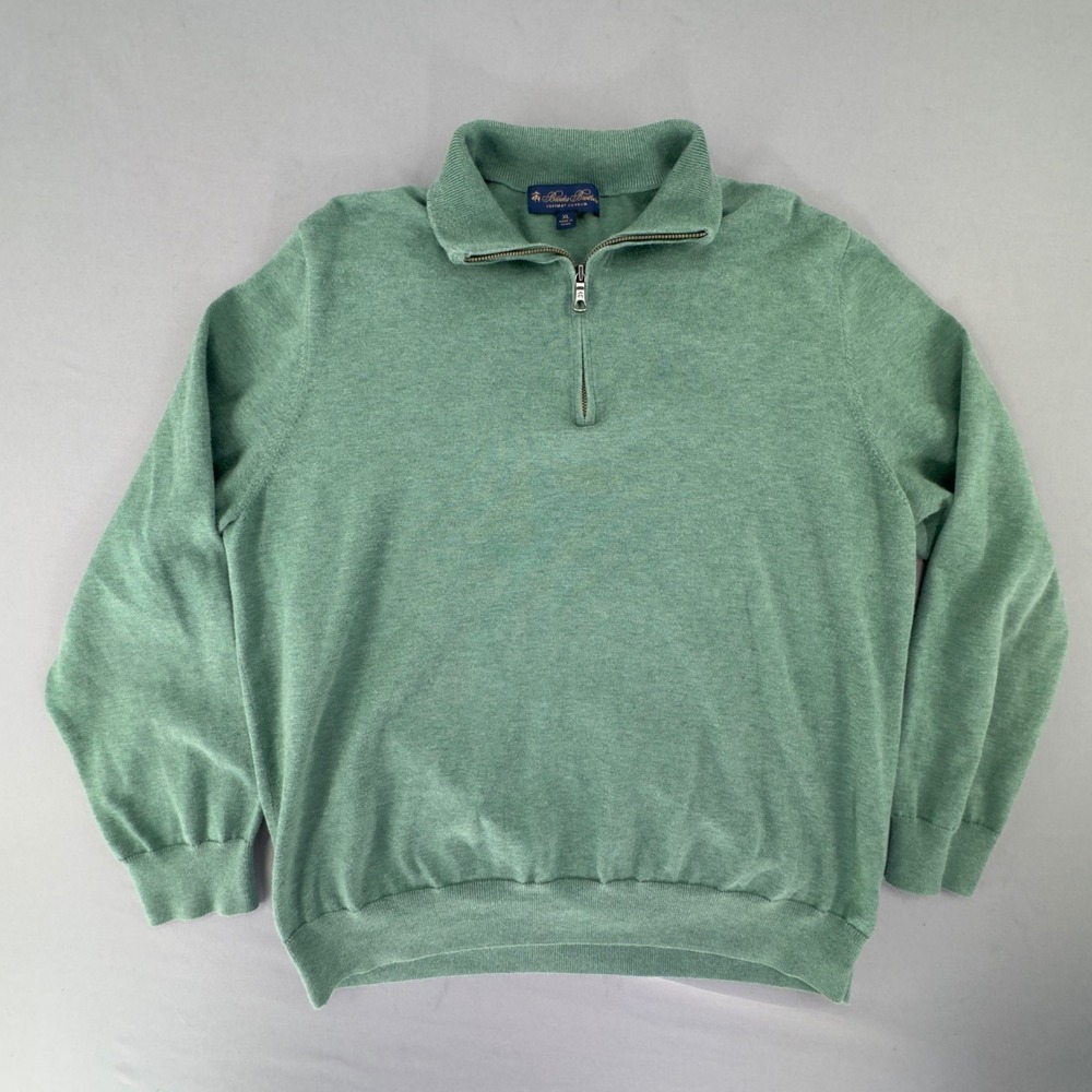 Brooks Brothers Mens XL Supima Cotton Quarter Zip Sweater Sage Green 100150751